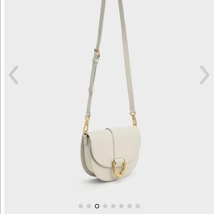 CHARLES AND KEITH LEATHER SADDLE BAG - taupe